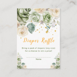 Cartão De Informações Fralda Floral Verde e Creme Raffle