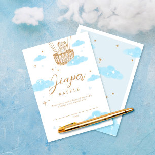 Cartão De Informações Fralda Raffle Ar Quente Balão de Teddy Bear Azul