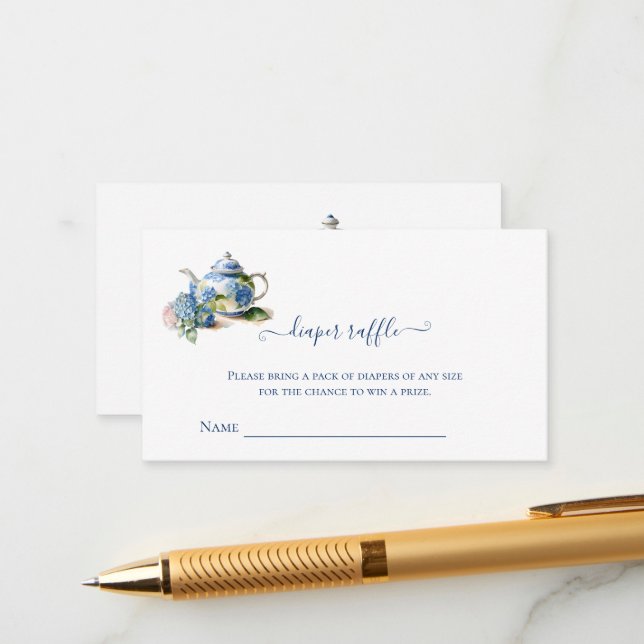 Cartão De Informações Fralda Raffle Blue Hydrangea Tea Party (Frente/Verso In Situ)