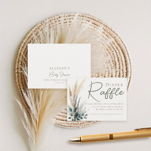 Cartão De Informações Fralda Raffle Boho Pampas Greenery Arch Neutro