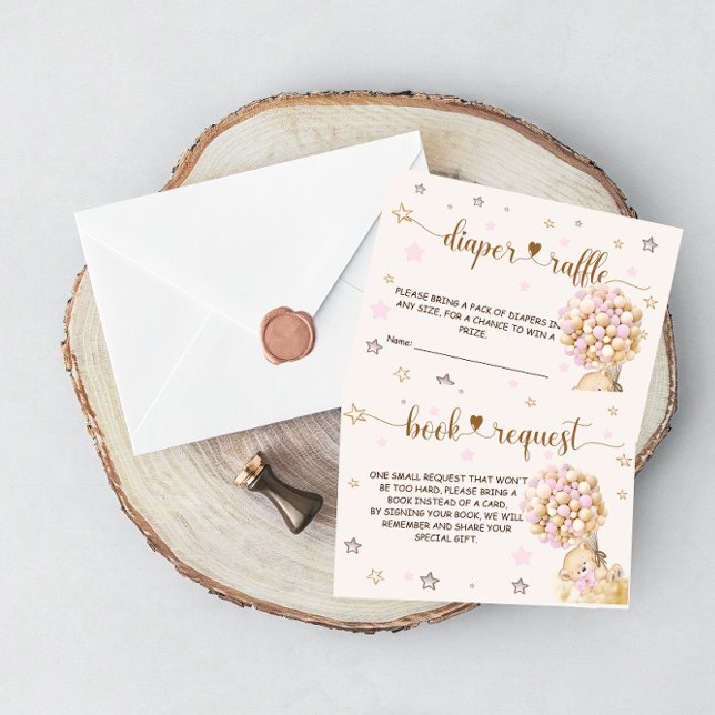 Cartão De Informações Fralda Raffle Books Solicita Urso Chá Rosa (Criador carregado)