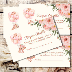 Cartão De Informações Fralda Raffle Card Cubo do Urso do Cubo Flor Rosa