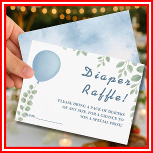 Cartão De Informações Fralda Raffle Chá de fraldas Balão Eucalyptus