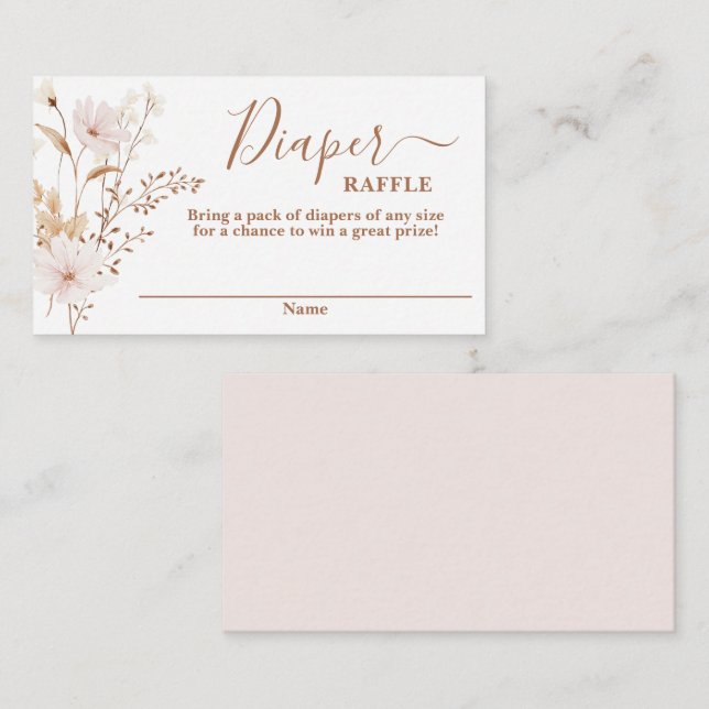 Cartão De Informações Fralda Raffle, chá de fraldas de flor selvagem (Frente/Verso)