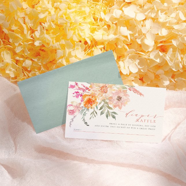 Cartão De Informações Fralda Raffle | Chá de fraldas Primavera de Blush  (Criador carregado)