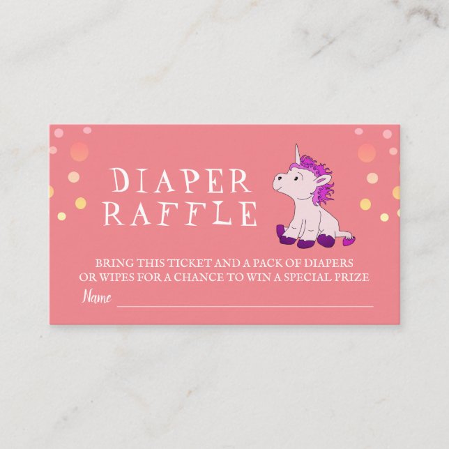 Cartão De Informações Fralda Raffle Cute Pink Unicorn Baby Girl (Frente)