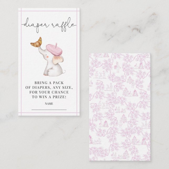 Cartão De Informações Fralda Raffle E Chá de fraldas de Garota Rosa-Rosa (Frente/Verso)