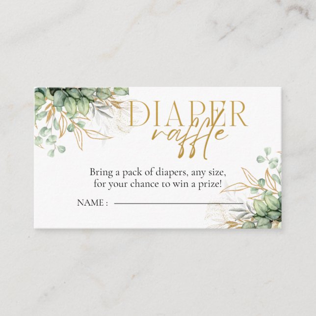 Cartão De Informações Fralda Raffle Eucalyptus Chá de fraldas verde (Frente)