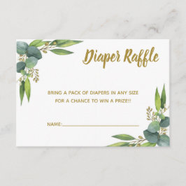 Cartão De Informações Fralda Raffle Greenery Dourado Inserir Chá de fral