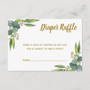 Cartão De Informações Fralda Raffle Greenery Dourado Inserir Chá de fral