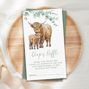 Cartão De Informações Fralda Raffle Highland Cow Greenery Chá de fraldas