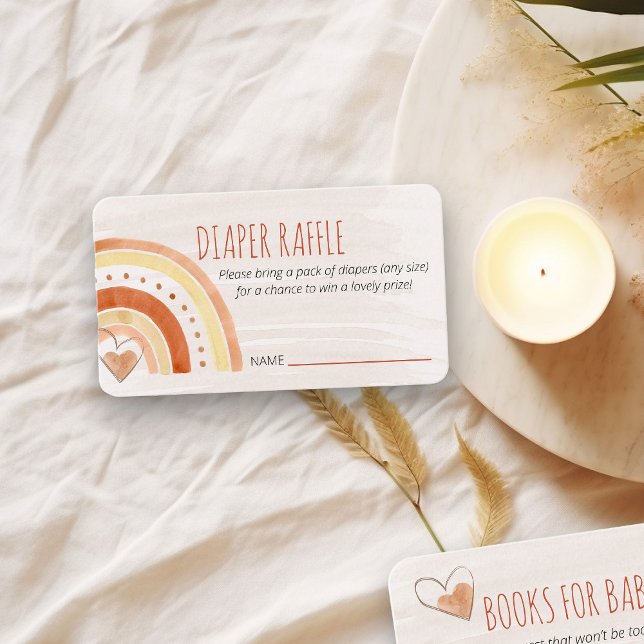 Cartão De Informações Fralda Raffle Poem Chá de fraldas Arco-Íris Neutro (Diaper Raffle ticket insert card with neutral color rainbow)