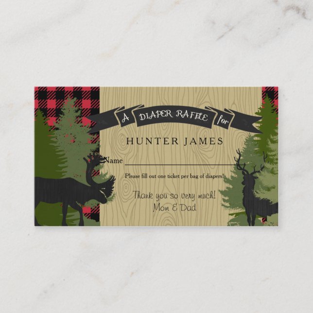 Cartão De Informações Fralda Raffle Ticket Woodland Deer Antler Baby Boy (Frente)