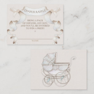 Cartão De Informações Fralda Raffle Vintage Carruagem Ivory Beige Gingha