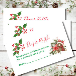 Cartão De Informações Fralda Raffle Winter Christmas Red Poinsettia