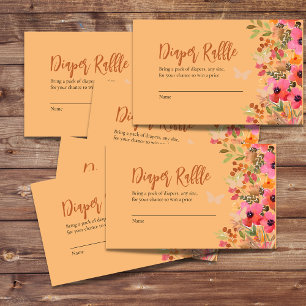 Cartão De Informações Fralda rifle aquarela cor pêssego cor rosa floraçã