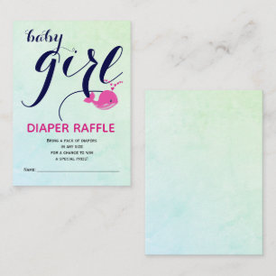 Cartão De Informações Fralda rosa-baleia Raffle Baby Girl Chá