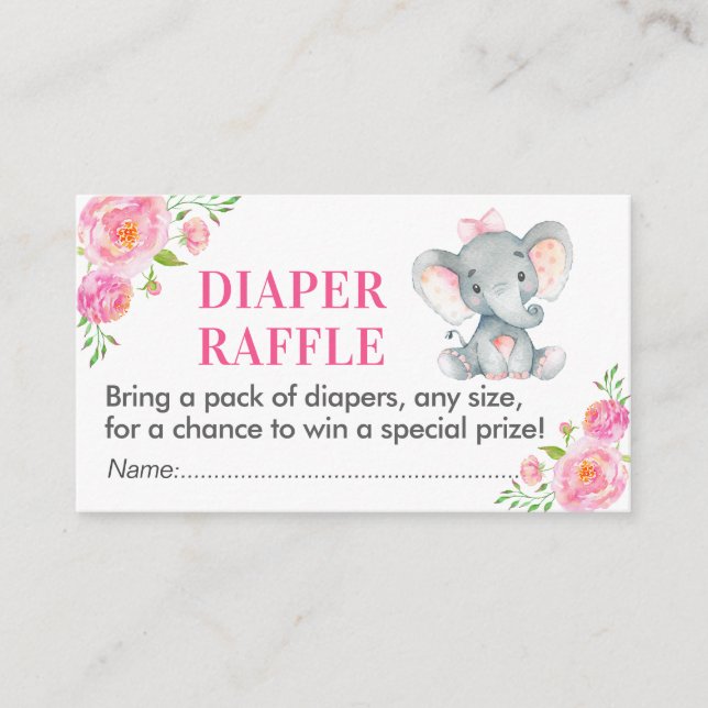Cartão De Informações Fralda Rosa Elefante Raffle Ticket Girl Chá (Frente)