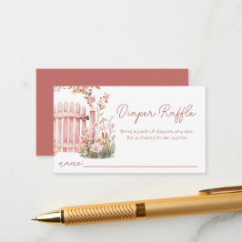Cartão De Informações Fralda Rosa Floral Arco Rapariga Chá de fraldas Ra