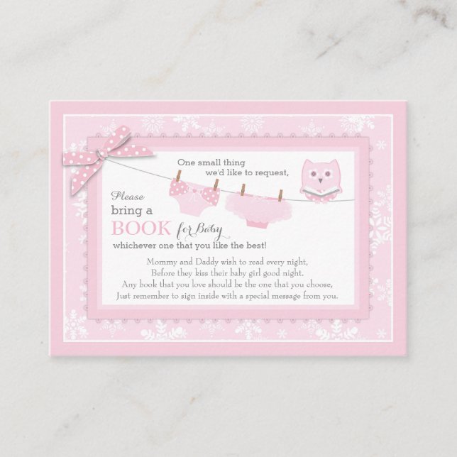 Cartão De Informações Fralda Tutu Flocos de neve Traga um Livro (Frente)
