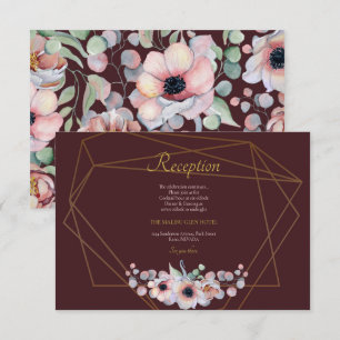 Cartão De Informações Frames Geométricos Florais Do Anêmono Rosa Elegant