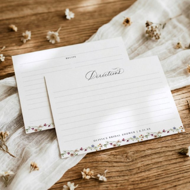 Cartão De Informações French Wildflowers Botanical Bridal Shower Recipe (Bridal shower recipe cards with watercolor wildflowers and elegant French botanical floral design)