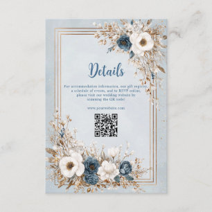 Cartão De Informações Frosted Bloom Azul Empoeirado e Dourado Casamento