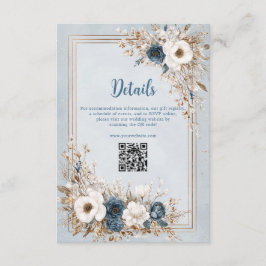 Cartão De Informações Frosted Bloom Dusty Blue and Gold Wedding