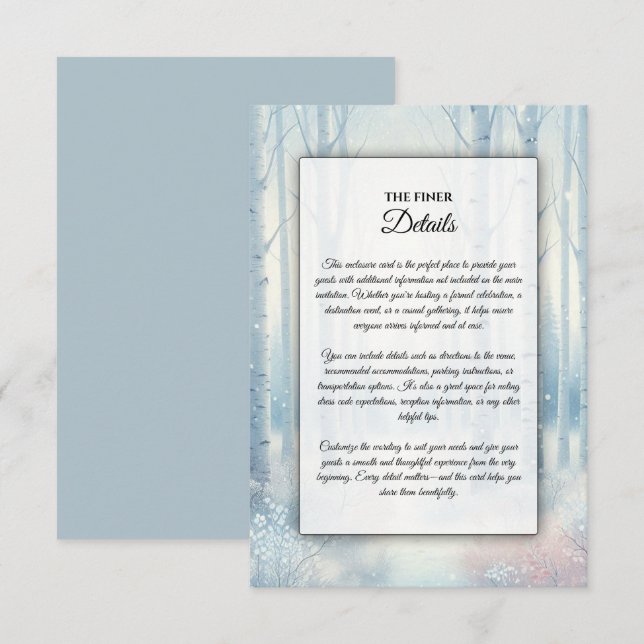 Cartão De Informações Frosted Blue Birch Forest Wedding (Frente/Verso)