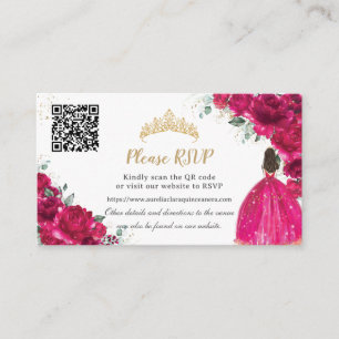 Cartão De Informações Fuchsia Pink Floral Dourado Quinceañera Código QR