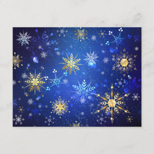 Cartão De Informações Fundo Azul XMAS com Flocos de Neve Ouro