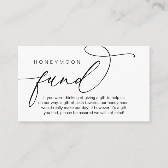 Cartão De Informações Fundo de Lua de Casamento, presentes em dinheiro v (Frente)