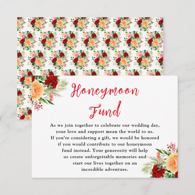 Cartão De Informações Fundo de Lua de Mel Casamento Rosas Românticas (Frente/Verso)