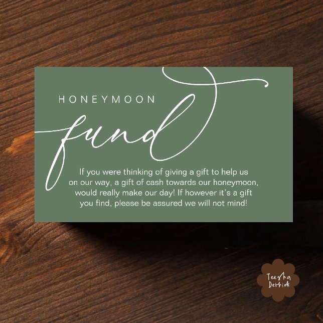 Cartão De Informações Fundo de Lua de Mel do Casamento, Presentes de Poç (Wedding Honeymoon Fund, Wishing Well Wish, Gifts in Cash Enclosure Card in Sage Green)