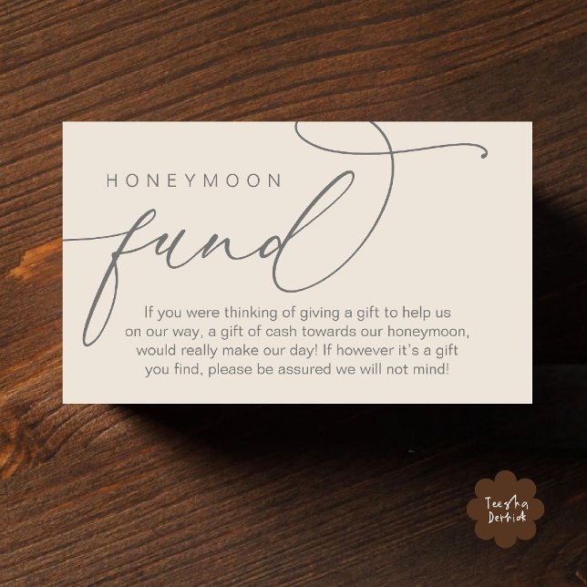 Cartão De Informações Fundo de Lua de Mel, Presentes de Poço de Desejos  (Wedding Honeymoon Fund, Wishing Well Wish, Gifts in Cash Enclosure Card in Cream Grey)