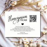 Cartão De Informações Fundo de lua de mel preto e branco moderno   códig<br><div class="desc">Um casamento elegante e único, o FUNDO HONEYMOON / cartões de presentes com pouco coração e CÓDIGO QR digitalizável. (Basta adicionar seu site de URL e o código QR irá gerar automaticamente - pagamentos com Venmo, PayPal, Zelle... fundo branco (pode ser mudado para qualquer cor) e caligrafia de script preto....</div>