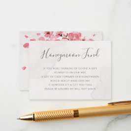 Cartão De Informações Fundo de Mel para Casamento Flor de Cerejeira Rosa