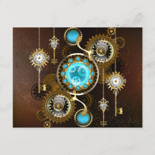 Cartão De Informações Fundo Enferrujado Steampunk com Lentes Turquesa