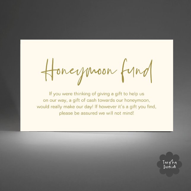 Cartão De Informações Fundo Honeymoon de Casamento, Presentes de Casamen (Wedding Honeymoon Fund, Cash Wish Modern Handwritten Script Enclosure Card Yellow Gold)