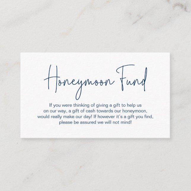 Cartão De Informações Fundo Honeymoon de Casamento, Script Manuscrito Mo (Frente)