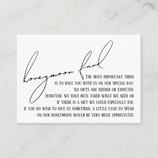 Cartão De Informações Fundo Honeymoon Moderna Manuscrito Branco (Frente)