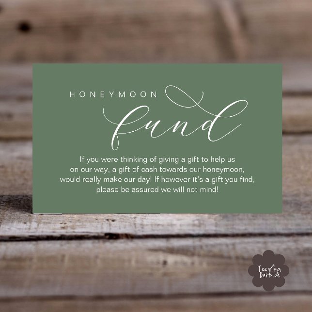 Cartão De Informações Fundo para Lua de Mel, Uma Nota sobre Presentes (Wedding Honeymoon Fund, A Note on Gifts, Wish, Cash, Modern Minimal Enclosure Card in Sage Green)