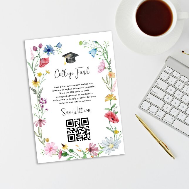 Cartão De Informações Fundo universitário de formatura com flores silves (Criador carregado)