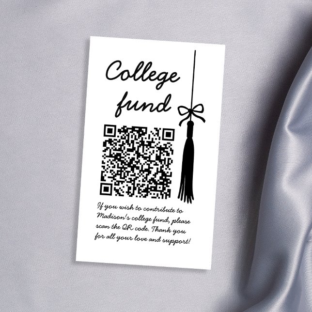 Cartão De Informações Fundo Universitário Presente Preto e Branco Código (College Fund Black & White Gift Qr Code Graduation Enclosure Card)