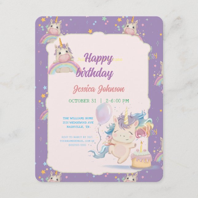 Cartão De Informações Funny Birthday Unicorn (Frente)