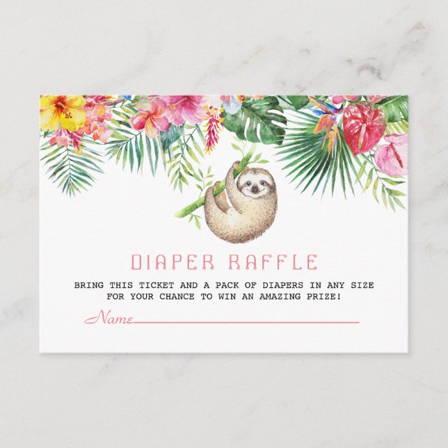 Cartão De Informações Funny Sloth Tropical Flowers Frame Fralda Raffle (Frente)