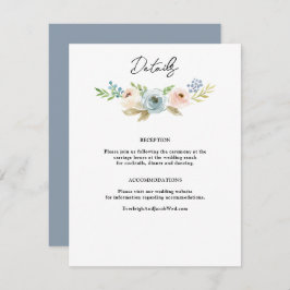 Cartão De Informações Gabinete de Casamento Floral Russo Dusty Blue Eleg
