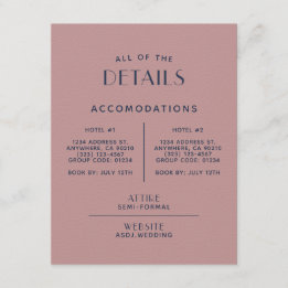 Cartão De Informações Gabinete de Detalhes de Casamento de Marinho Blush