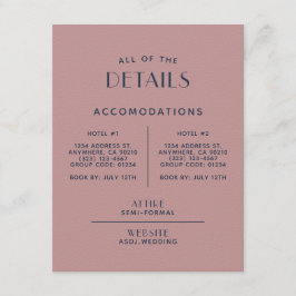 Cartão De Informações Gabinete de Detalhes de Casamento de Marinho Blush