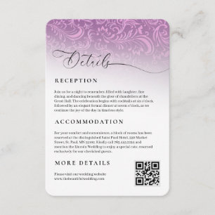 Cartão De Informações Gabinete de Detalhes de Recepção de Casamento tema
